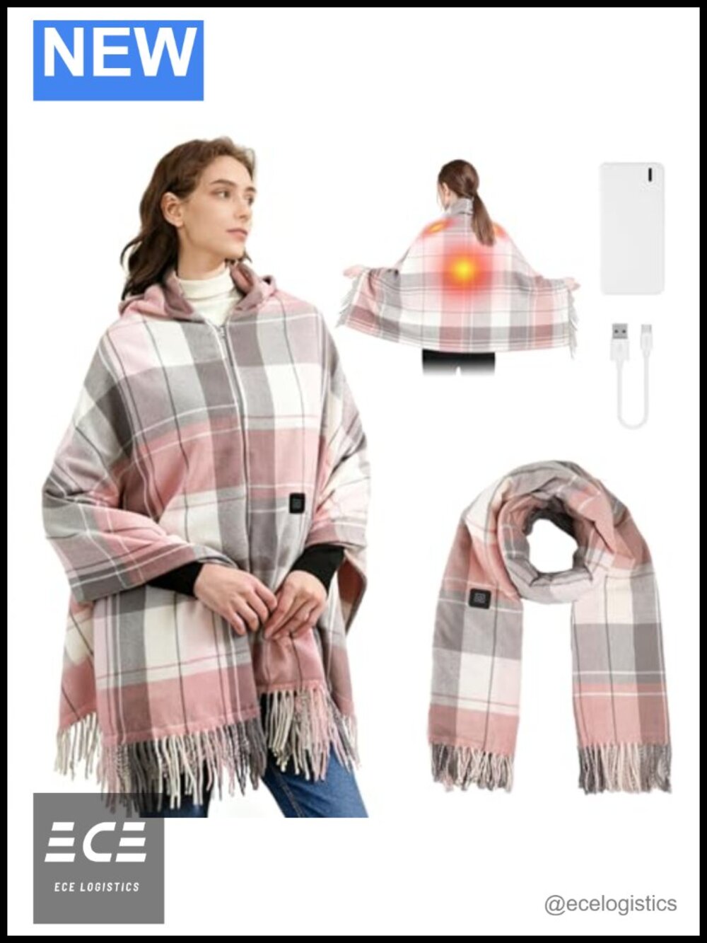 Heated Scarf Women Faux Cashmere 10000mAh Battery 3 Heat Settings Winter Wrap